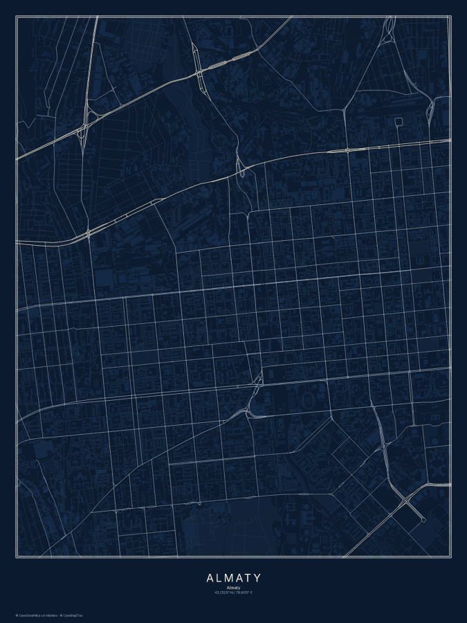Almaty map poster, midnight style