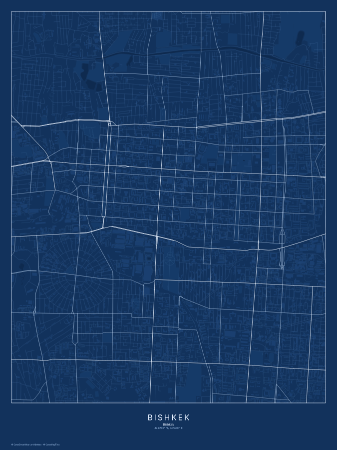 Bishkek map poster, blueprint style