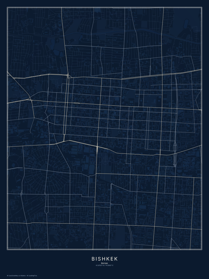 Bishkek map poster, midnight style