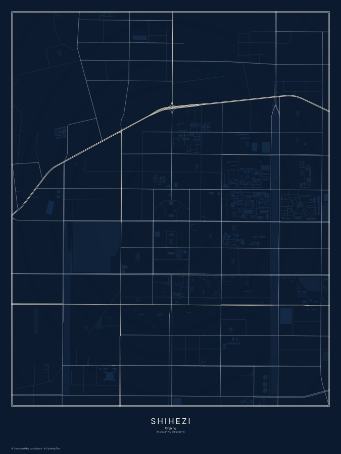 Shihezi map poster, midnight style