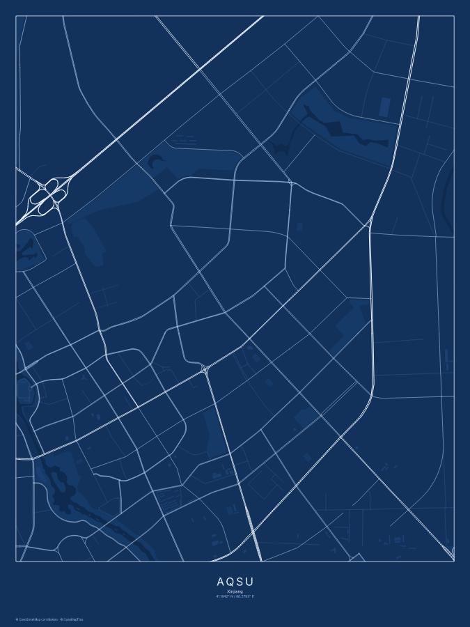 Aqsu map poster, blueprint style