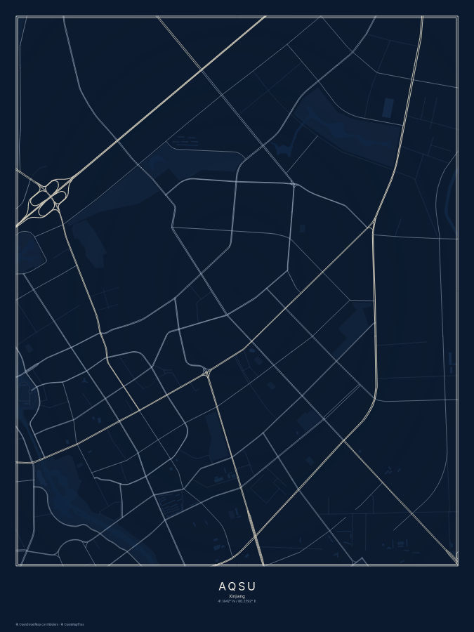 Aqsu map poster, midnight style