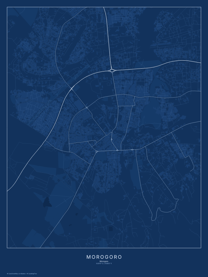 Morogoro map poster, blueprint style