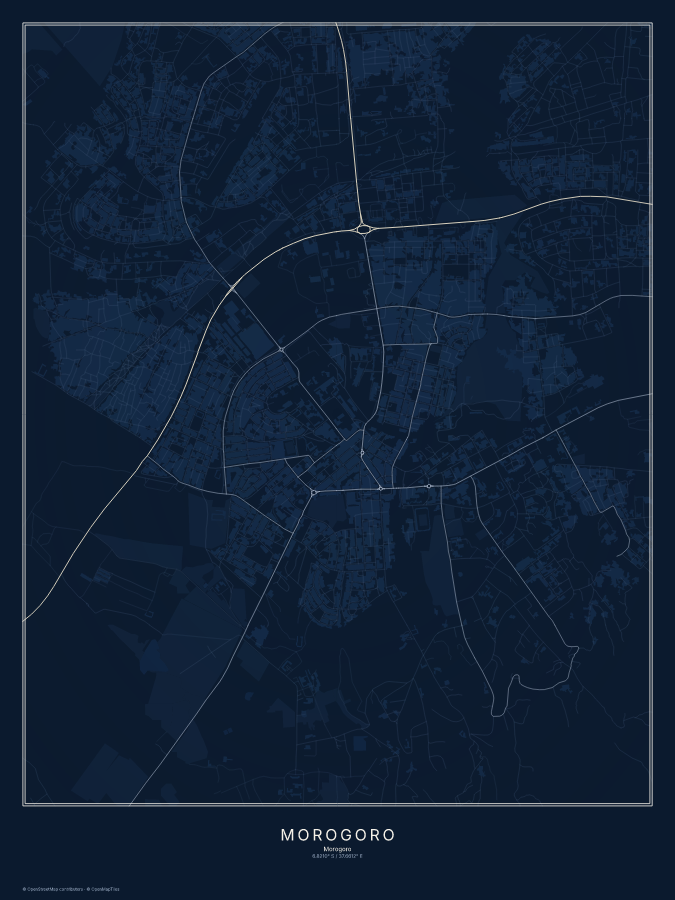 Morogoro map poster, midnight style