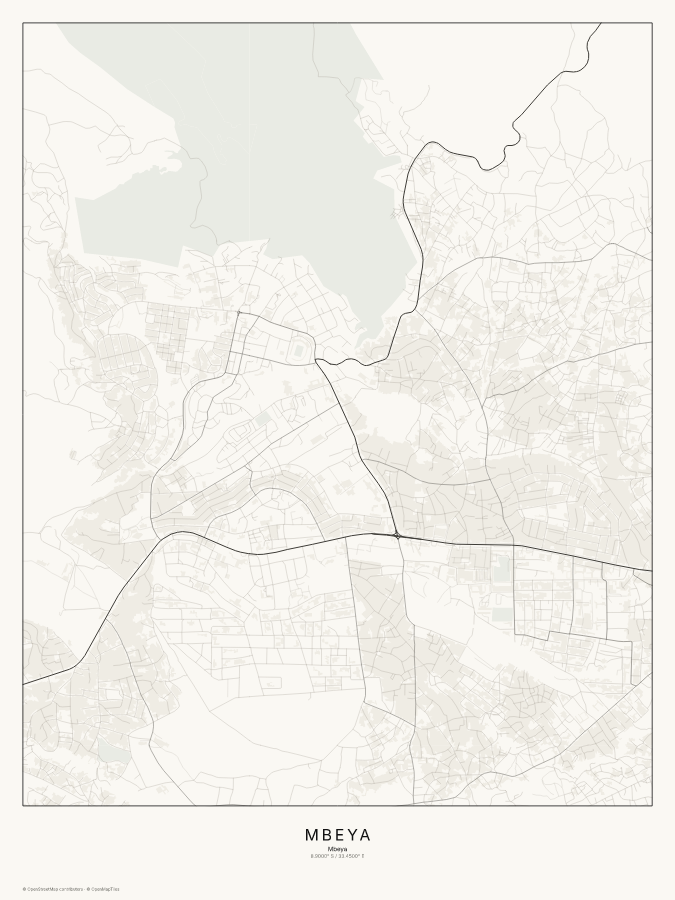 Mbeya map poster, classic style