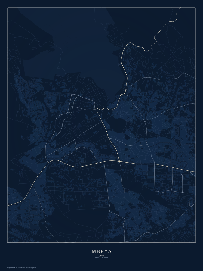 Mbeya map poster, midnight style