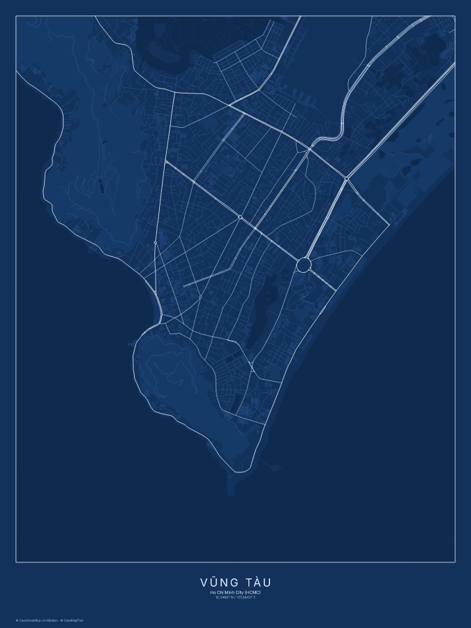 Vũng Tàu map poster, blueprint style