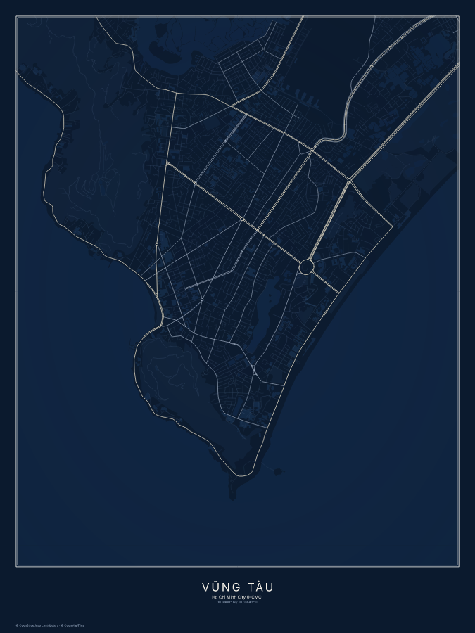 Vũng Tàu map poster, midnight style