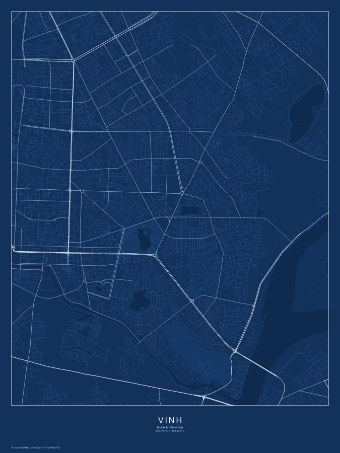 Vinh map poster, blueprint style