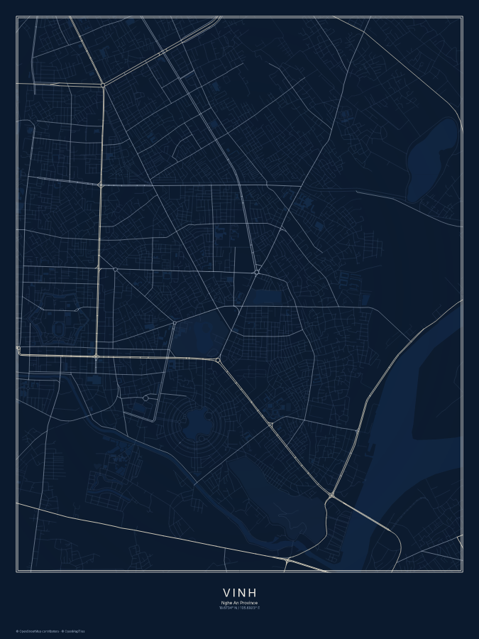 Vinh map poster, midnight style