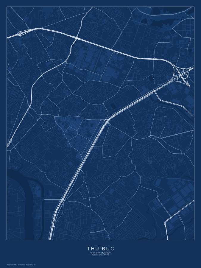 Thủ Đức map poster, blueprint style