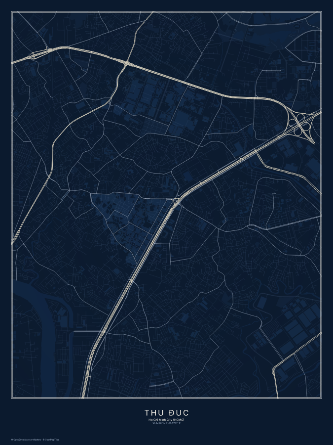 Thủ Đức map poster, midnight style