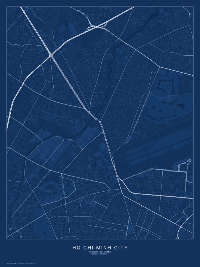 Ho Chi Minh City map poster, blueprint style