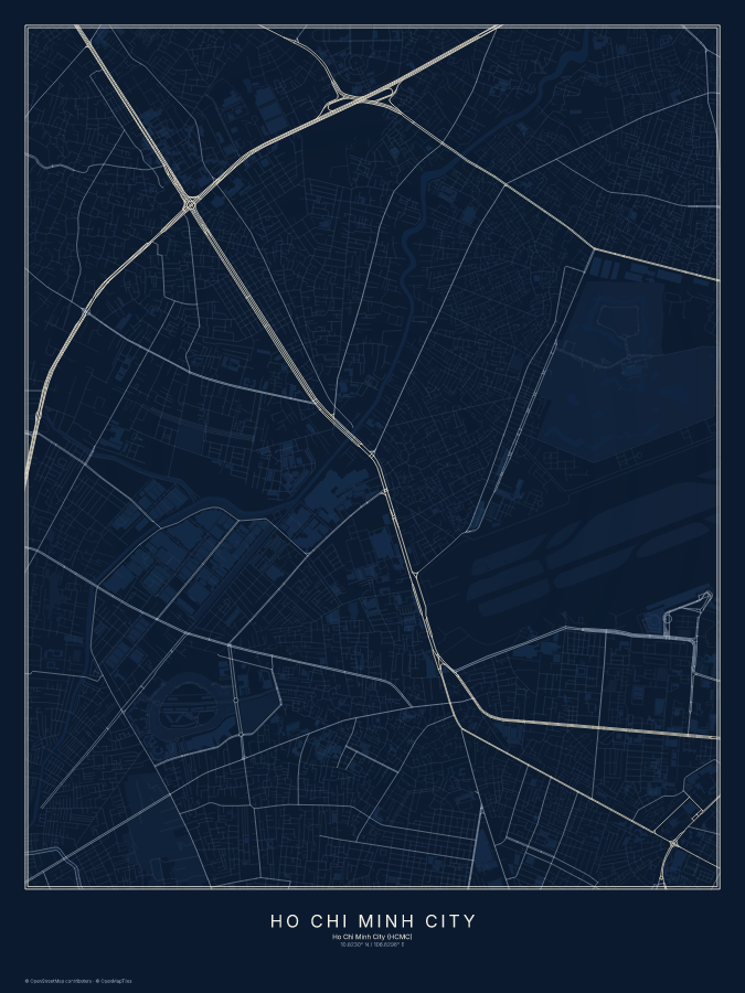 Ho Chi Minh City map poster, midnight style