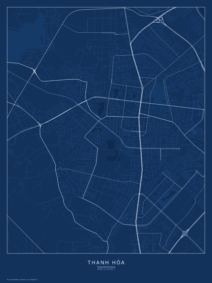 Thanh Hóa map poster, blueprint style
