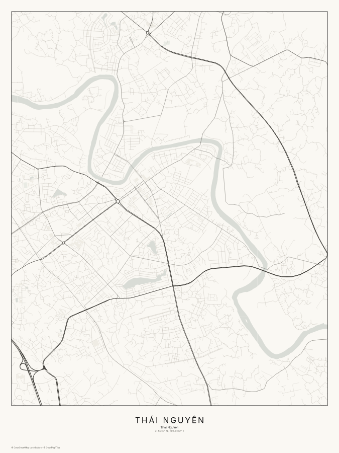 Thái Nguyên map poster, classic style