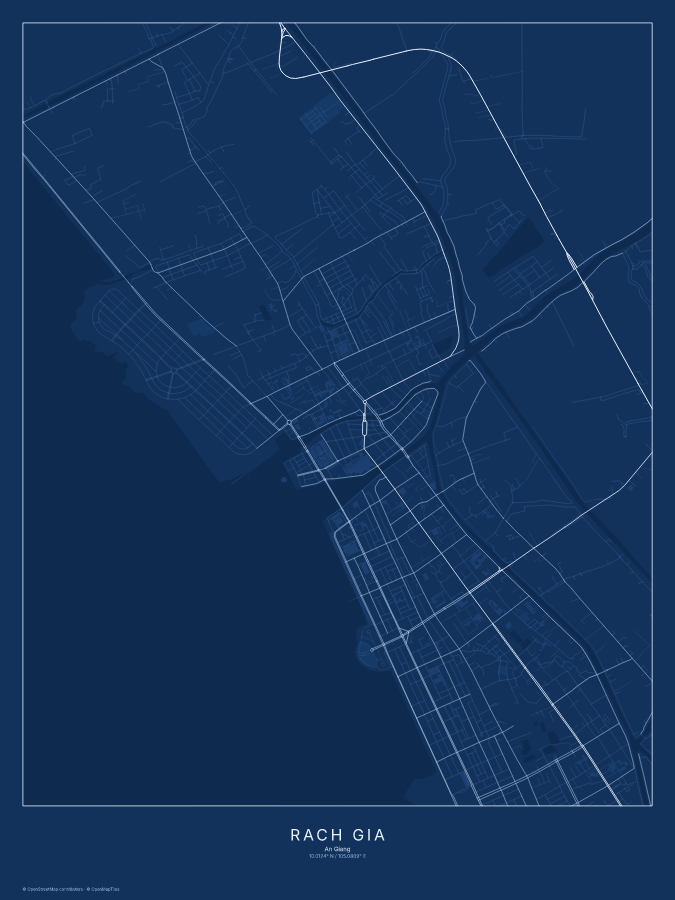 Rạch Giá map poster, blueprint style