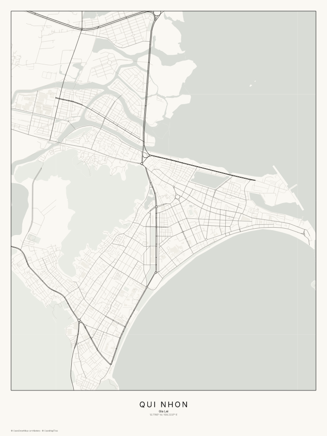 Qui Nhon map poster, classic style