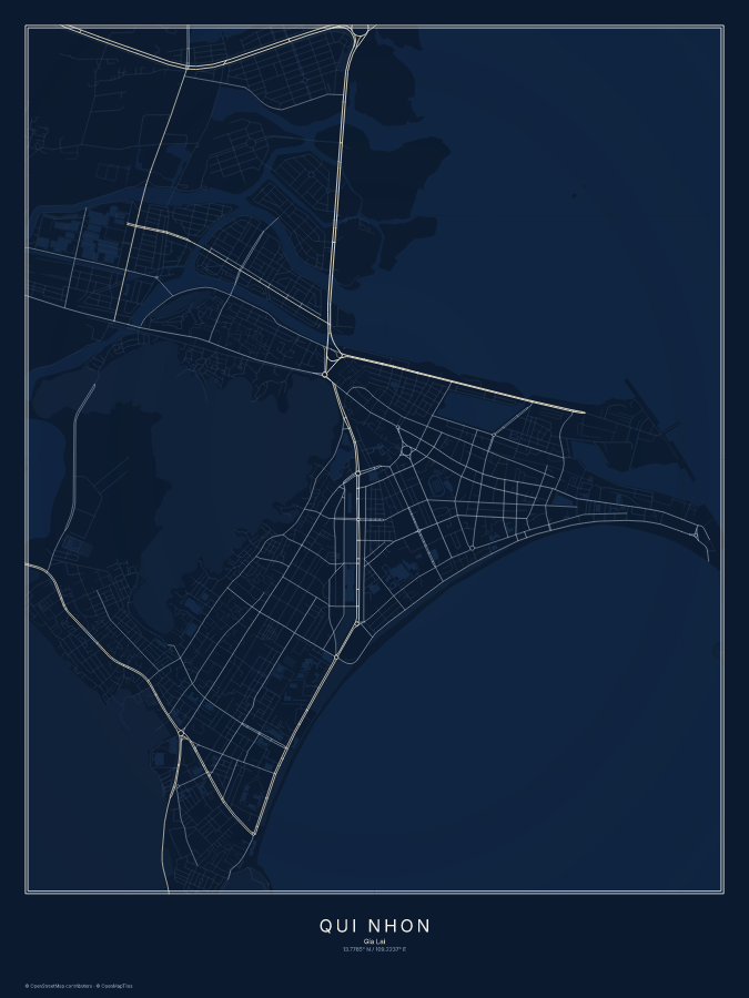 Qui Nhon map poster, midnight style
