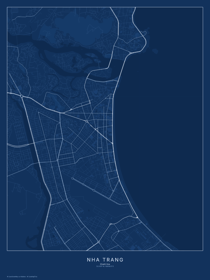 Nha Trang map poster, blueprint style