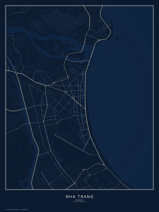 Nha Trang map poster, midnight style