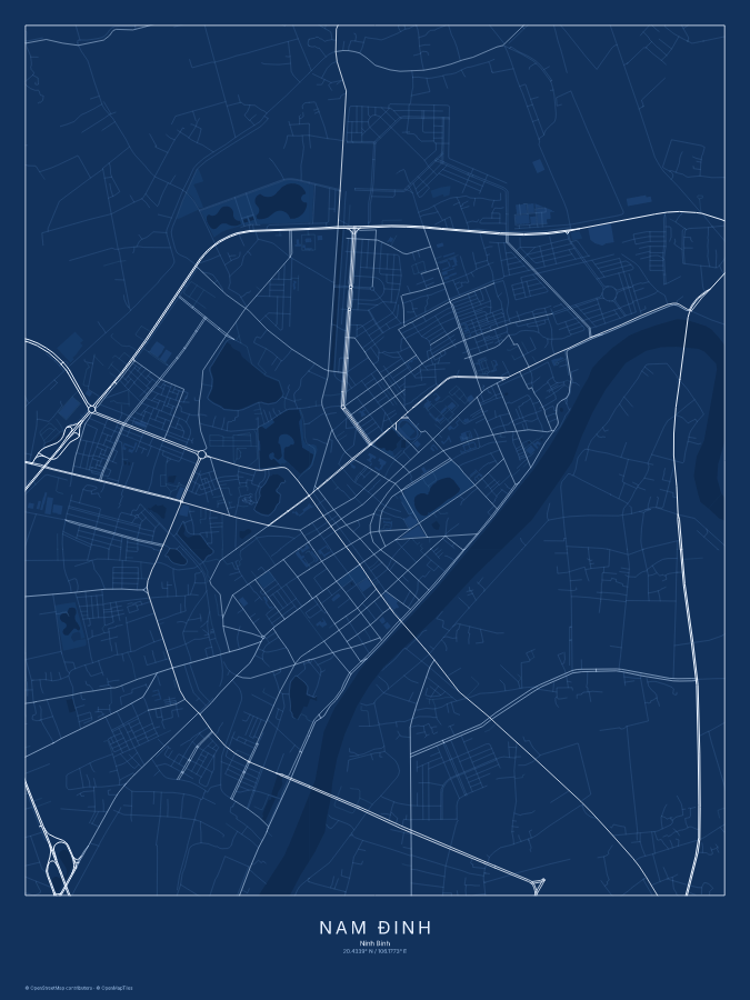 Nam Định map poster, blueprint style