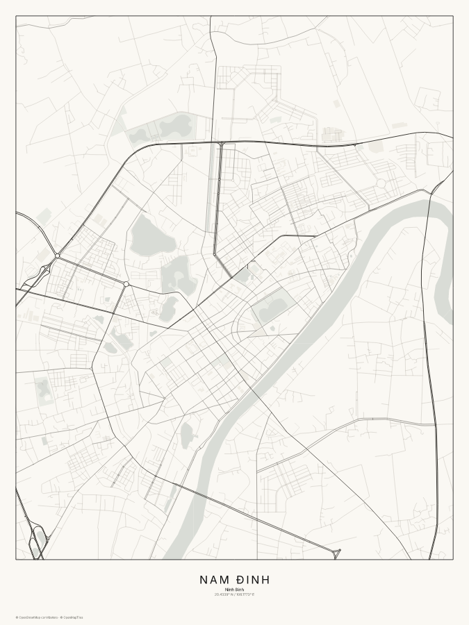 Nam Định map poster, classic style
