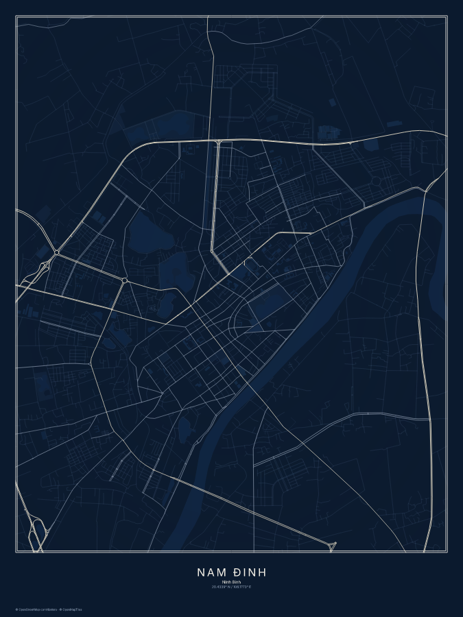 Nam Định map poster, midnight style