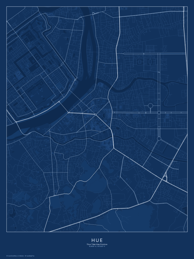 Huế map poster, blueprint style