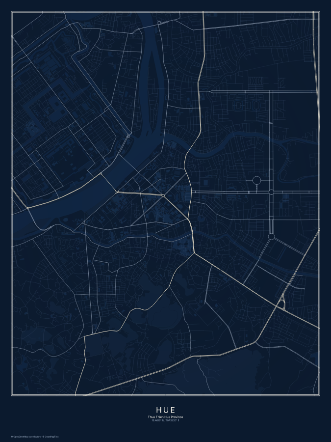 Huế map poster, midnight style