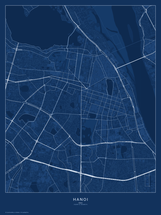 Hanoi map poster, blueprint style
