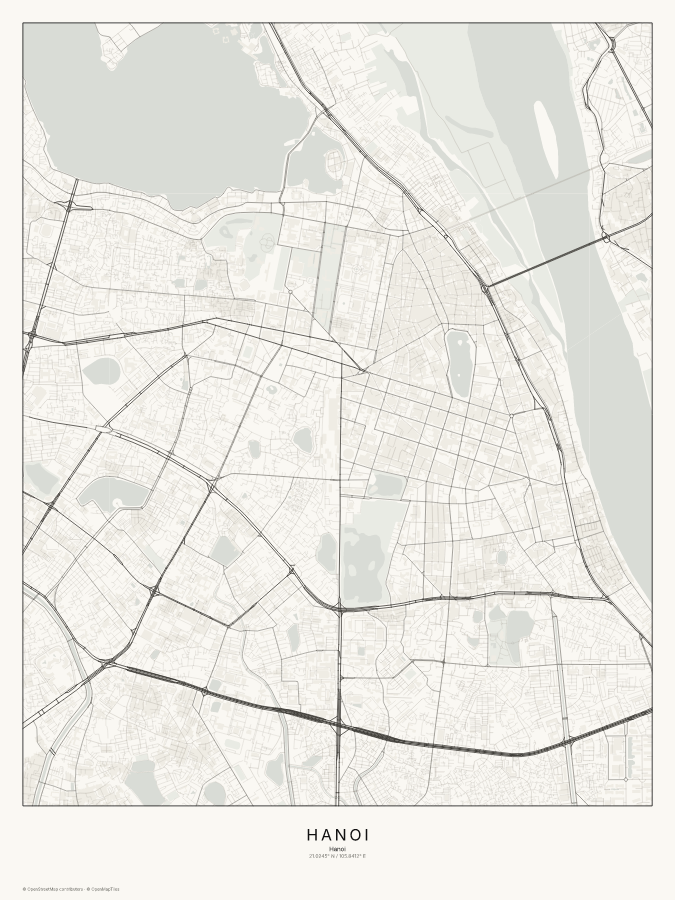 Hanoi map poster, classic style