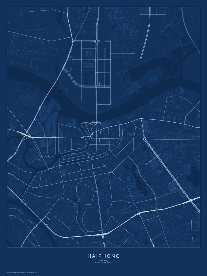 Haiphong map poster, blueprint style