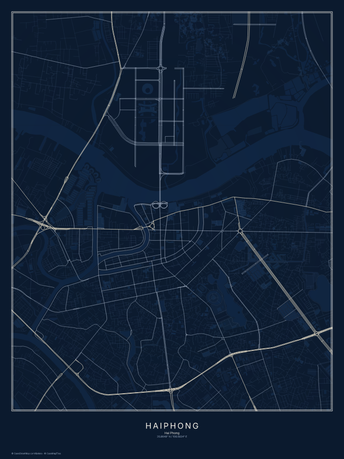 Haiphong map poster, midnight style