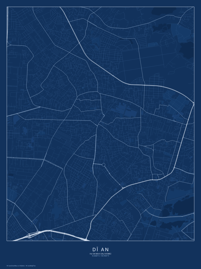 Dĩ An map poster, blueprint style