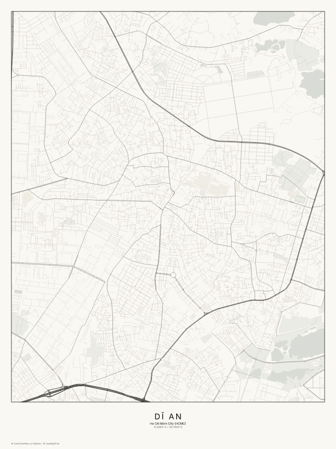 Dĩ An map poster, classic style