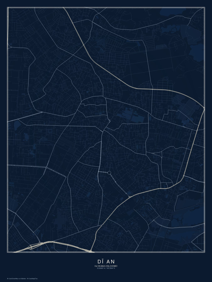 Dĩ An map poster, midnight style