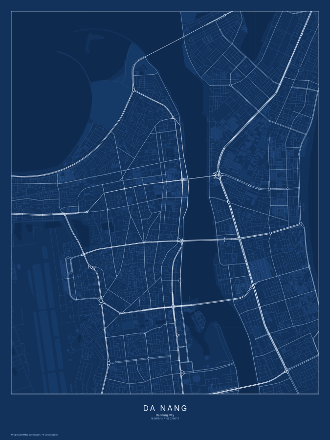 Da Nang map poster, blueprint style