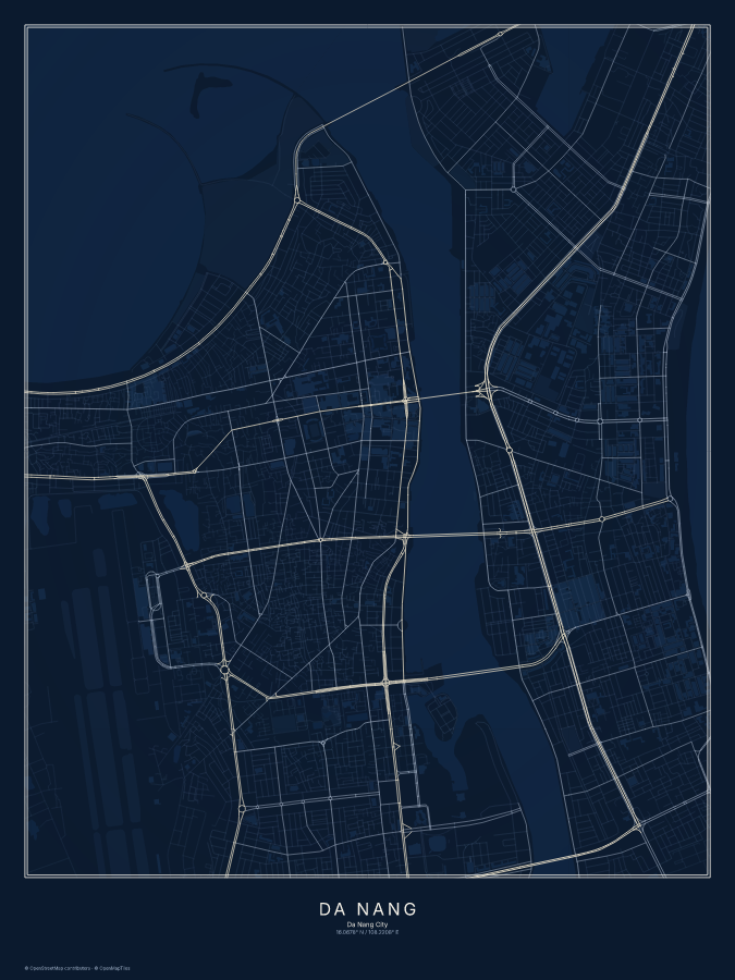Da Nang map poster, midnight style