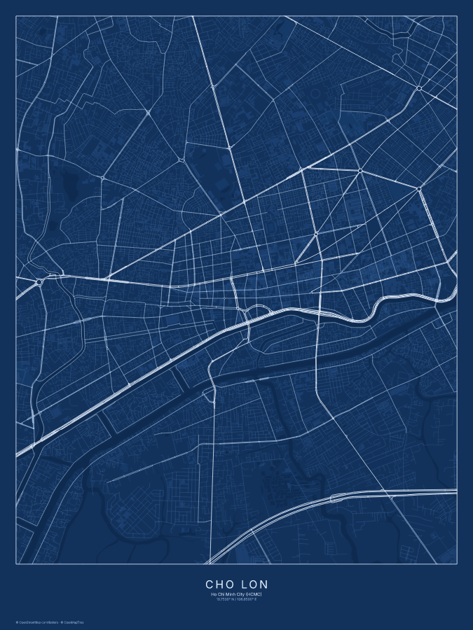 Chợ Lớn map poster, blueprint style