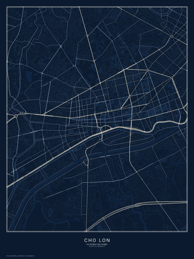 Chợ Lớn map poster, midnight style