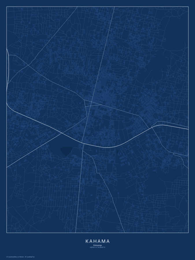 Kahama map poster, blueprint style