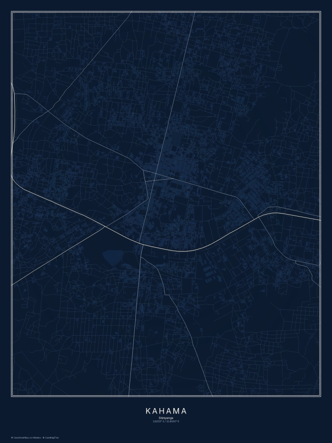 Kahama map poster, midnight style
