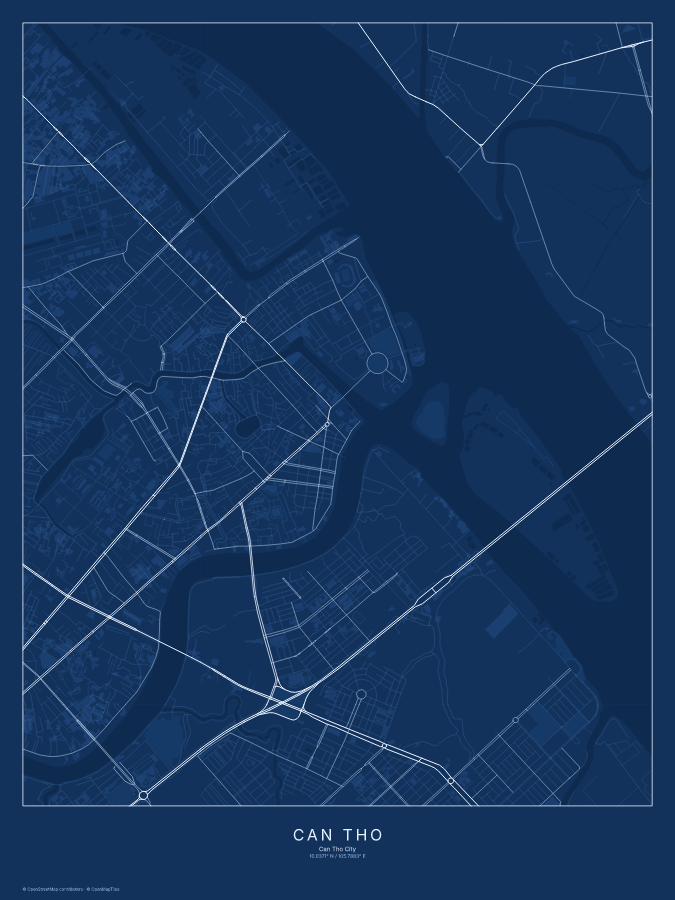 Cần Thơ map poster, blueprint style