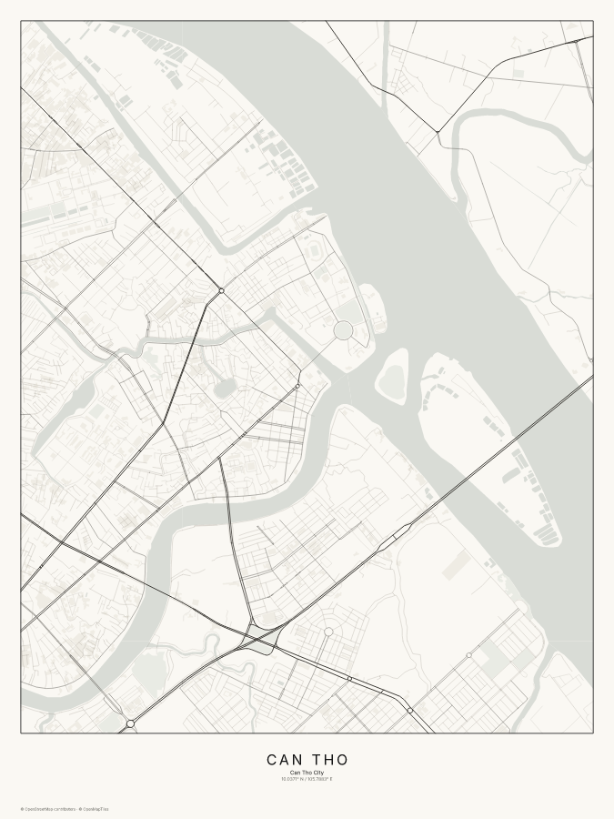 Cần Thơ map poster, classic style