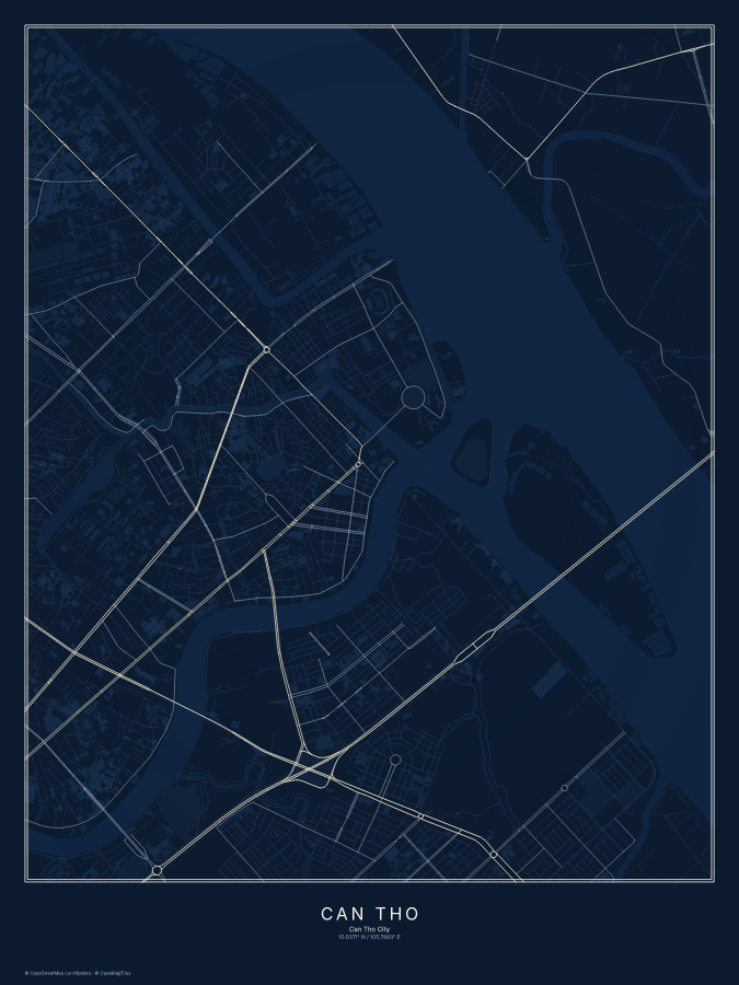 Cần Thơ map poster, midnight style