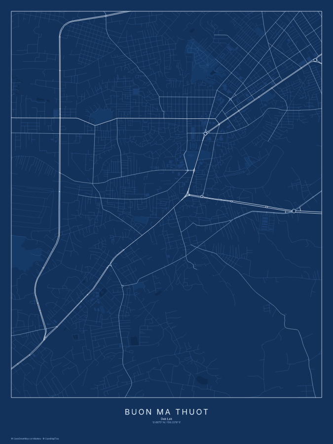 Buôn Ma Thuột map poster, blueprint style
