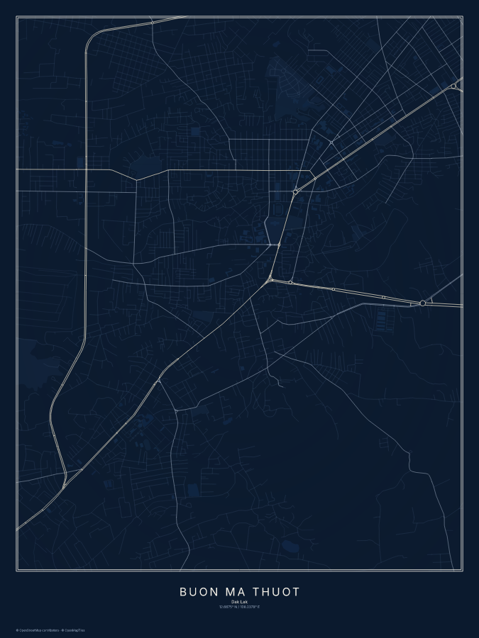 Buôn Ma Thuột map poster, midnight style