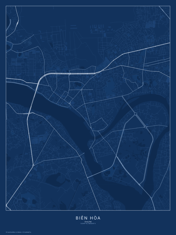 Biên Hòa map poster, blueprint style