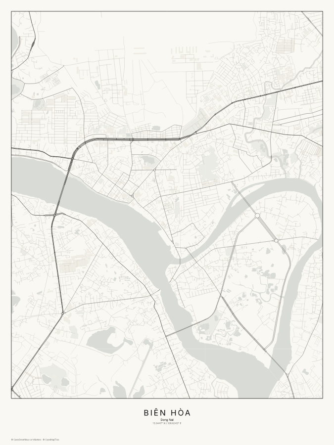 Biên Hòa map poster, classic style